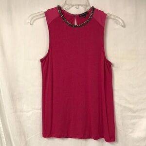 Adrianna Papell Women’s Sleeveless Tank Top L Hot Pink  Beaded Neckline Party